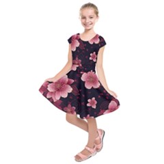 Flower Sakura Bloom Kids  Short Sleeve Dress