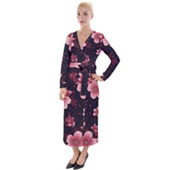 Flower Sakura Bloom Velvet Maxi Wrap Dress