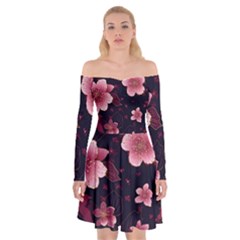 Flower Sakura Bloom Off Shoulder Skater Dress