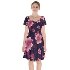 Flower Sakura Bloom Short Sleeve Bardot Dress