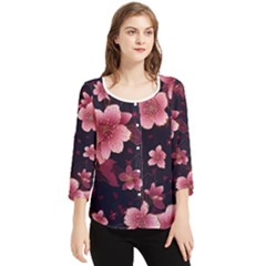 Flower Sakura Bloom Chiffon Quarter Sleeve Blouse by Maspions