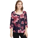 Flower Sakura Bloom Chiffon Quarter Sleeve Blouse View1