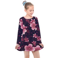 Flower Sakura Bloom Kids  Long Sleeve Dress by Maspions