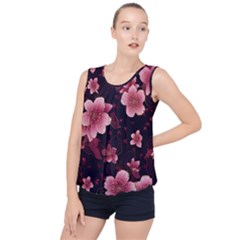 Flower Sakura Bloom Bubble Hem Chiffon Tank Top