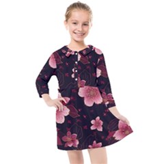 Flower Sakura Bloom Kids  Quarter Sleeve Shirt Dress