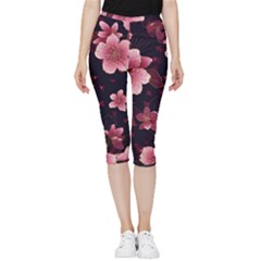 Flower Sakura Bloom Inside Out Lightweight Velour Capri Leggings 