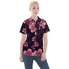 Flower Sakura Bloom Women s Short Sleeve Pocket Shirt