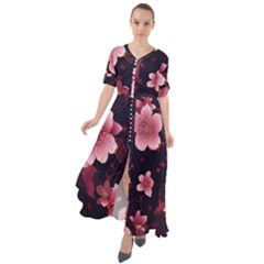 Flower Sakura Bloom Waist Tie Boho Maxi Dress