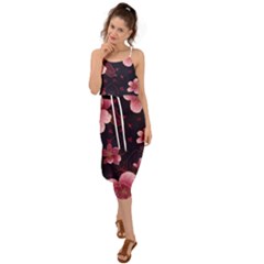 Flower Sakura Bloom Waist Tie Cover Up Chiffon Dress