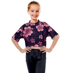 Flower Sakura Bloom Kids Mock Neck T-shirt