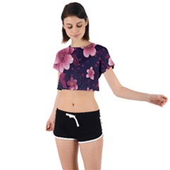 Flower Sakura Bloom Tie Back Short Sleeve Crop T-shirt