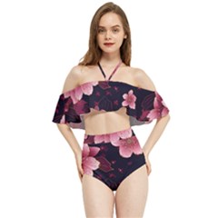 Flower Sakura Bloom Halter Flowy Bikini Set 