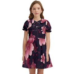 Flower Sakura Bloom Kids  Bow Tie Puff Sleeve Dress by Maspions