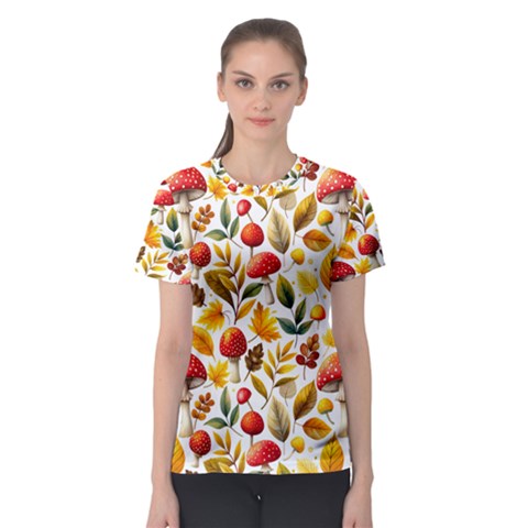 Mushroom Autumn Fall Women s Sport Mesh T-shirt by Maspions