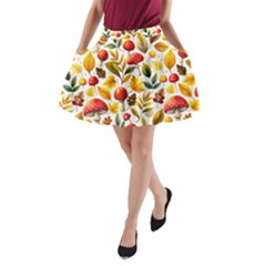 Mushroom Autumn Fall A-line Pocket Skirt