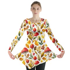 Mushroom Autumn Fall Long Sleeve Tunic  by Maspions