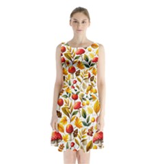 Mushroom Autumn Fall Sleeveless Waist Tie Chiffon Dress