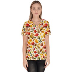 Mushroom Autumn Fall Women s V-neck Scrub Top