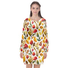 Mushroom Autumn Fall Long Sleeve Chiffon Shift Dress 