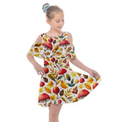 Mushroom Autumn Fall Kids  Shoulder Cutout Chiffon Dress