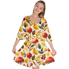 Mushroom Autumn Fall Velour Kimono Dress