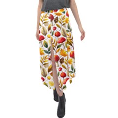 Mushroom Autumn Fall Velour Split Maxi Skirt