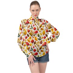 Mushroom Autumn Fall High Neck Long Sleeve Chiffon Top