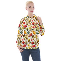 Mushroom Autumn Fall Women s Long Sleeve Pocket Shirt