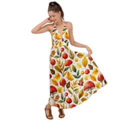 Mushroom Autumn Fall Backless Maxi Beach Dress