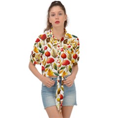 Mushroom Autumn Fall Tie Front Shirt 