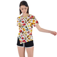 Mushroom Autumn Fall Asymmetrical Short Sleeve Sports T-shirt