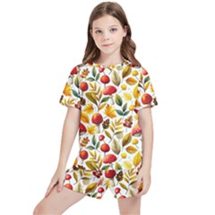 Mushroom Autumn Fall Kids  T-shirt And Sports Shorts Set