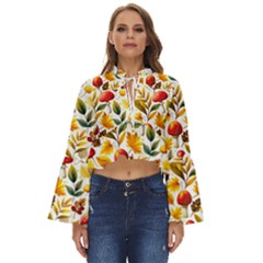 Mushroom Autumn Fall Boho Long Bell Sleeve Top