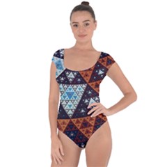 Fractal Triangle Geometric Abstract Pattern Short Sleeve Leotard  by Cemarart