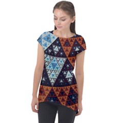 Fractal Triangle Geometric Abstract Pattern Cap Sleeve High Low Top by Cemarart