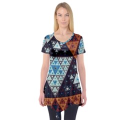 Fractal Triangle Geometric Abstract Pattern Short Sleeve Tunic  by Cemarart