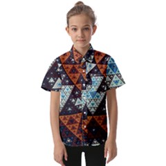 Fractal Triangle Geometric Abstract Pattern Kids  Short Sleeve Shirt by Cemarart