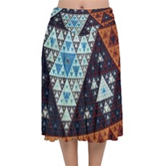 Fractal Triangle Geometric Abstract Pattern Velvet Flared Midi Skirt by Cemarart