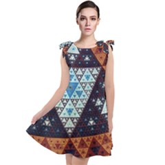 Fractal Triangle Geometric Abstract Pattern Tie Up Tunic Dress