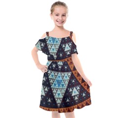 Fractal Triangle Geometric Abstract Pattern Kids  Cut Out Shoulders Chiffon Dress by Cemarart