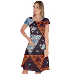 Fractal Triangle Geometric Abstract Pattern Classic Short Sleeve Dress by Cemarart