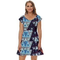 Fractal Triangle Geometric Abstract Pattern Short Sleeve Tiered Mini Dress by Cemarart