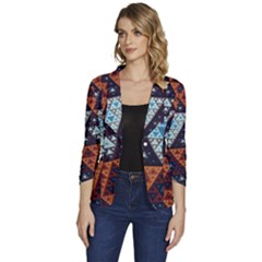 Fractal Triangle Geometric Abstract Pattern Women s One-button 3/4 Sleeve Short Jacket by Cemarart