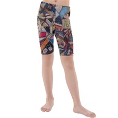 Background Embroidery Pattern Stitches Abstract Kids  Mid Length Swim Shorts by Ket1n9