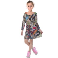 Background Embroidery Pattern Stitches Abstract Kids  Long Sleeve Velvet Dress by Ket1n9