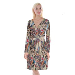 Background Embroidery Pattern Stitches Abstract Long Sleeve Velvet Front Wrap Dress by Ket1n9