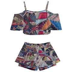 Background Embroidery Pattern Stitches Abstract Kids  Off Shoulder Skirt Bikini by Ket1n9