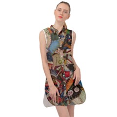 Background Embroidery Pattern Stitches Abstract Sleeveless Shirt Dress by Ket1n9