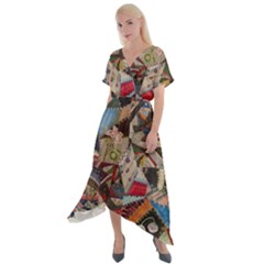 Background Embroidery Pattern Stitches Abstract Cross Front Sharkbite Hem Maxi Dress by Ket1n9