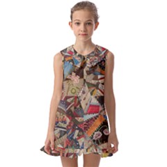 Background Embroidery Pattern Stitches Abstract Kids  Pilgrim Collar Ruffle Hem Dress by Ket1n9